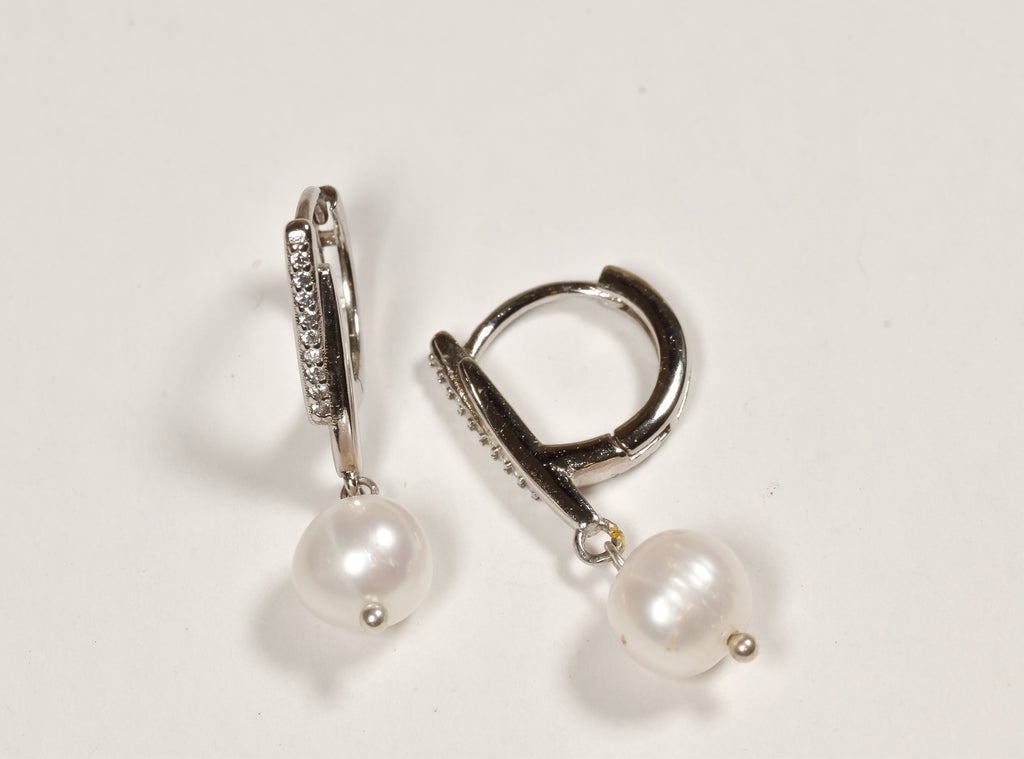 Sterling Silver Pearl Huggie Earrings