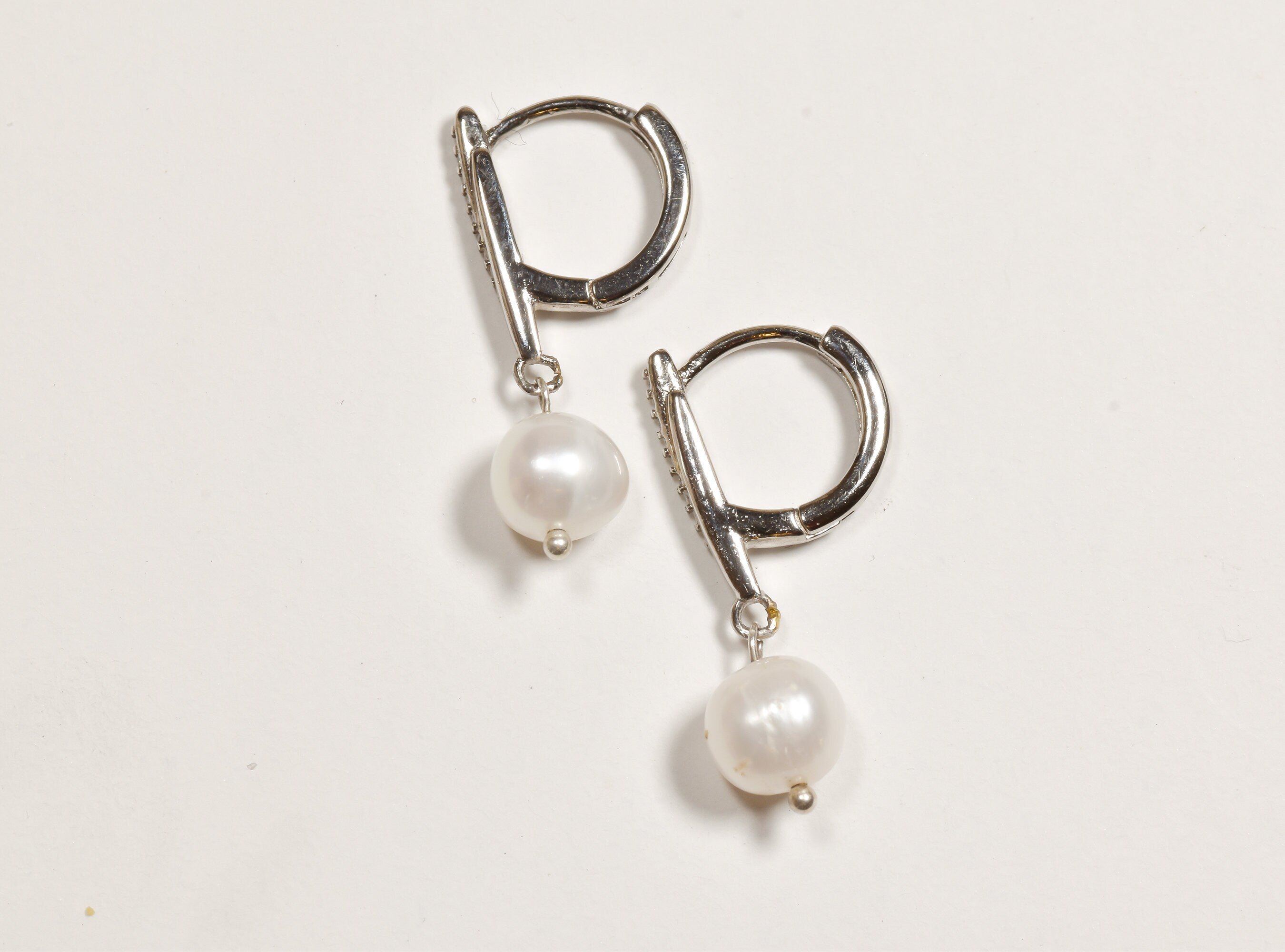 Sterling Silver Pearl Huggie Earrings