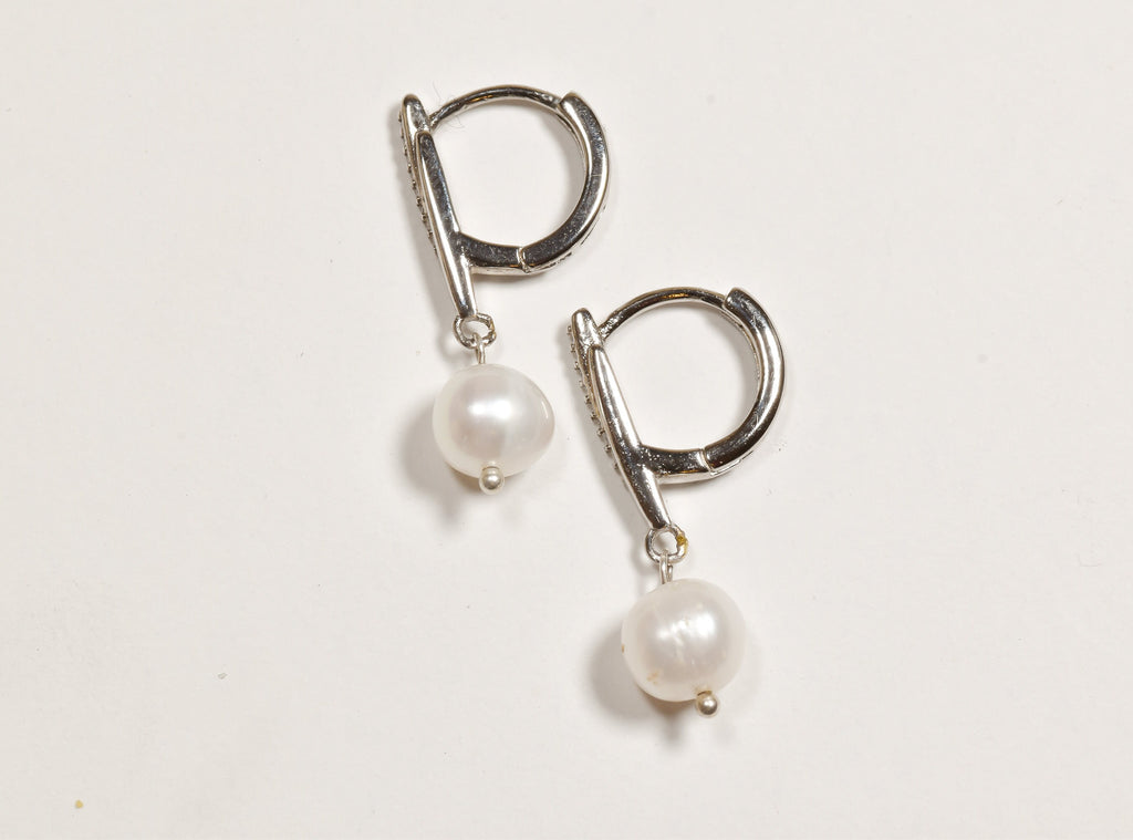Sterling Silver Pearl Huggie Earrings