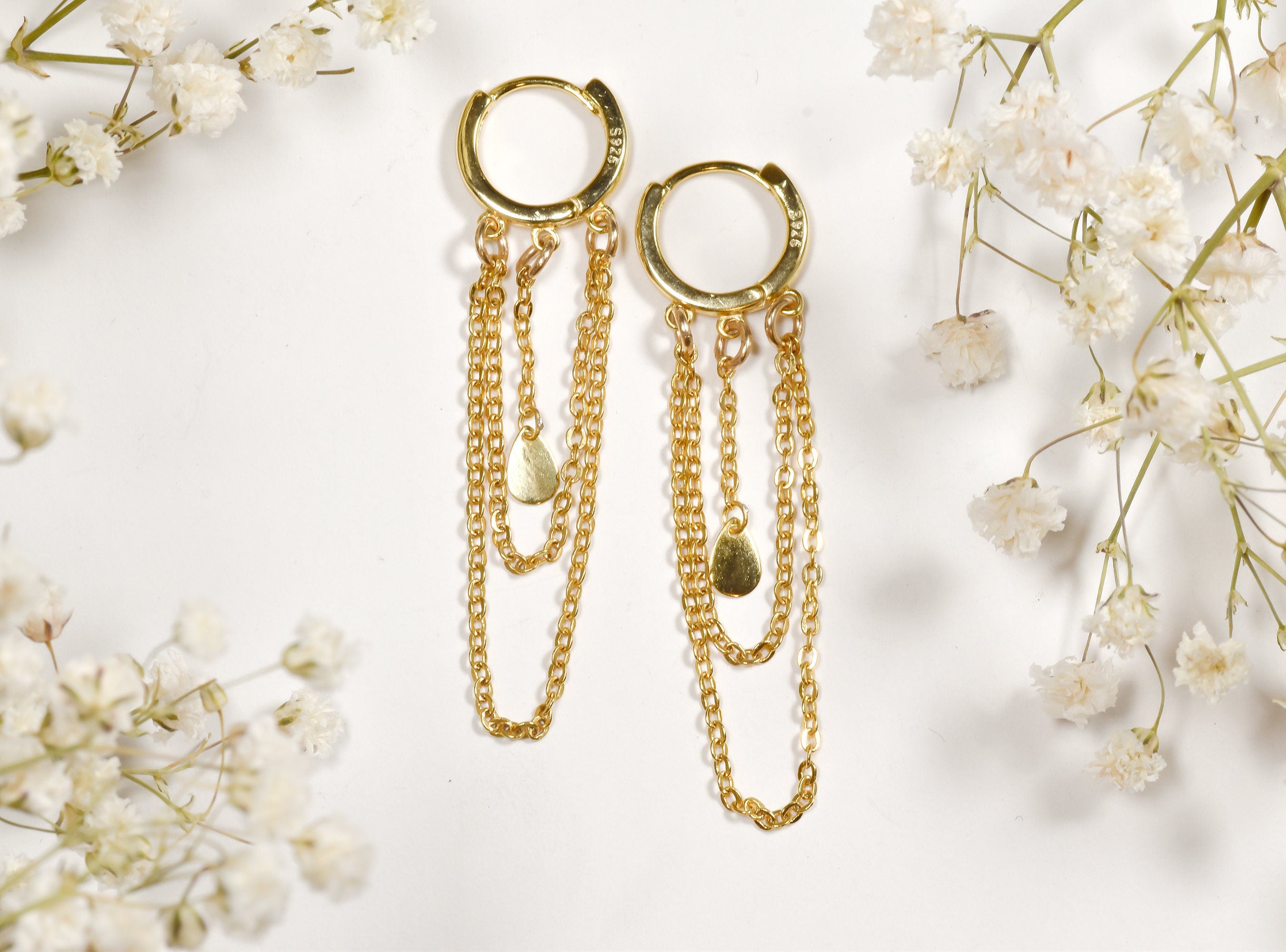 Gold Plated Sterling Silver Chain Hoop Earrings