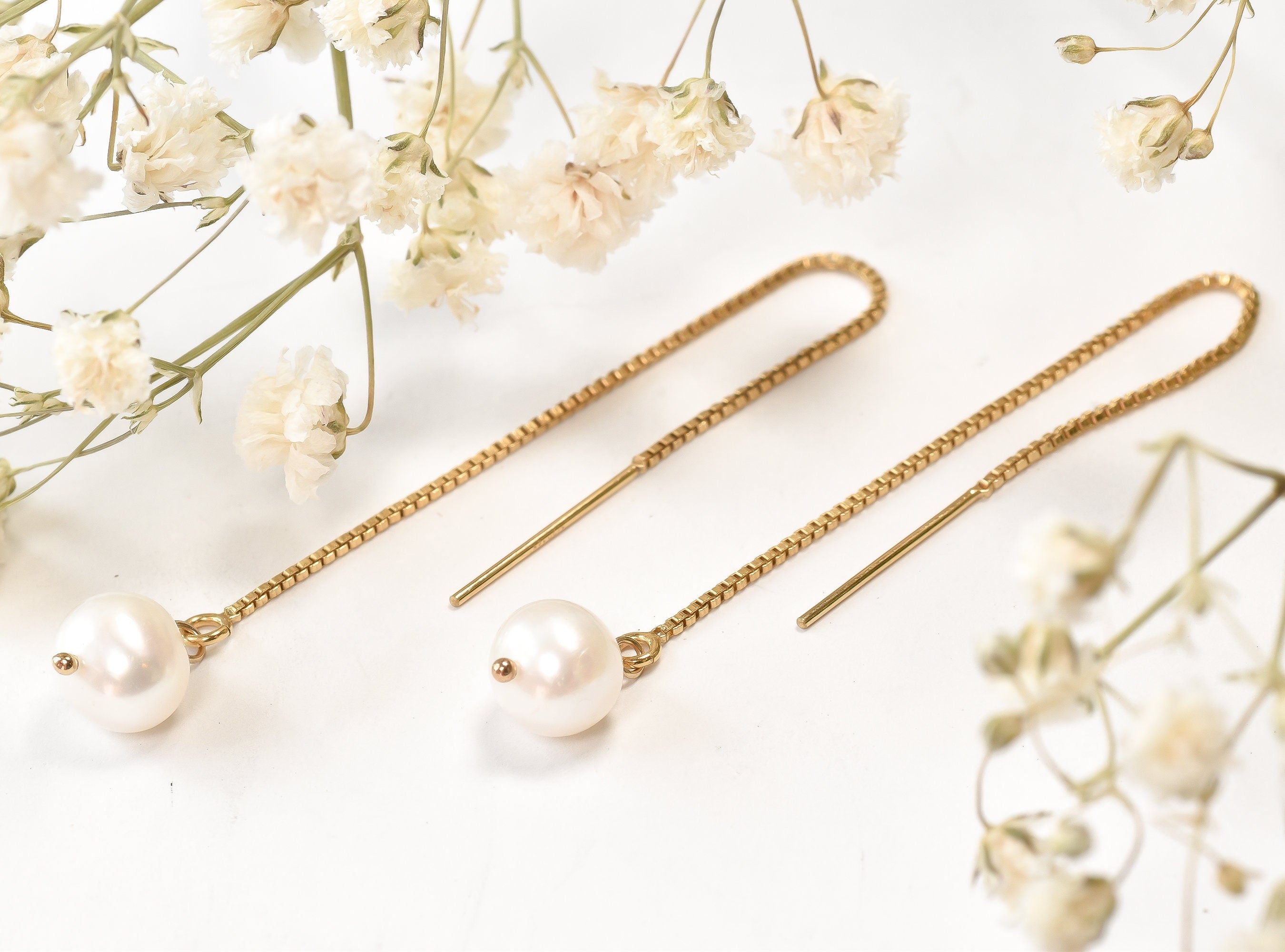 Gold Filled Pearl Threader Earrings