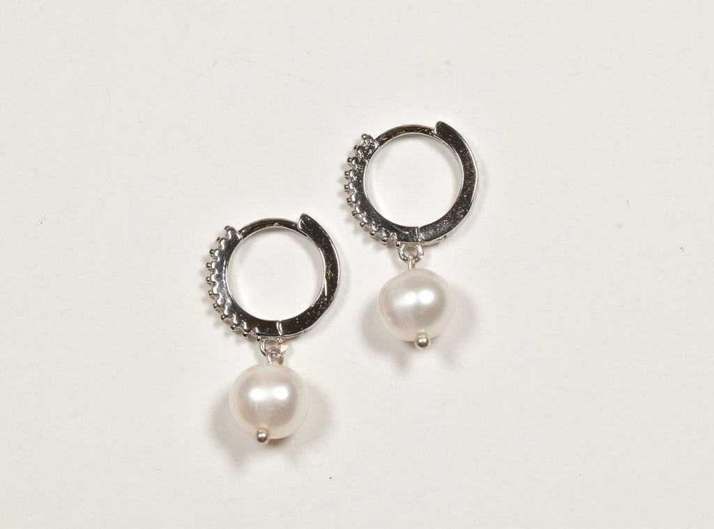Pearl Huggie Hoop Earrings