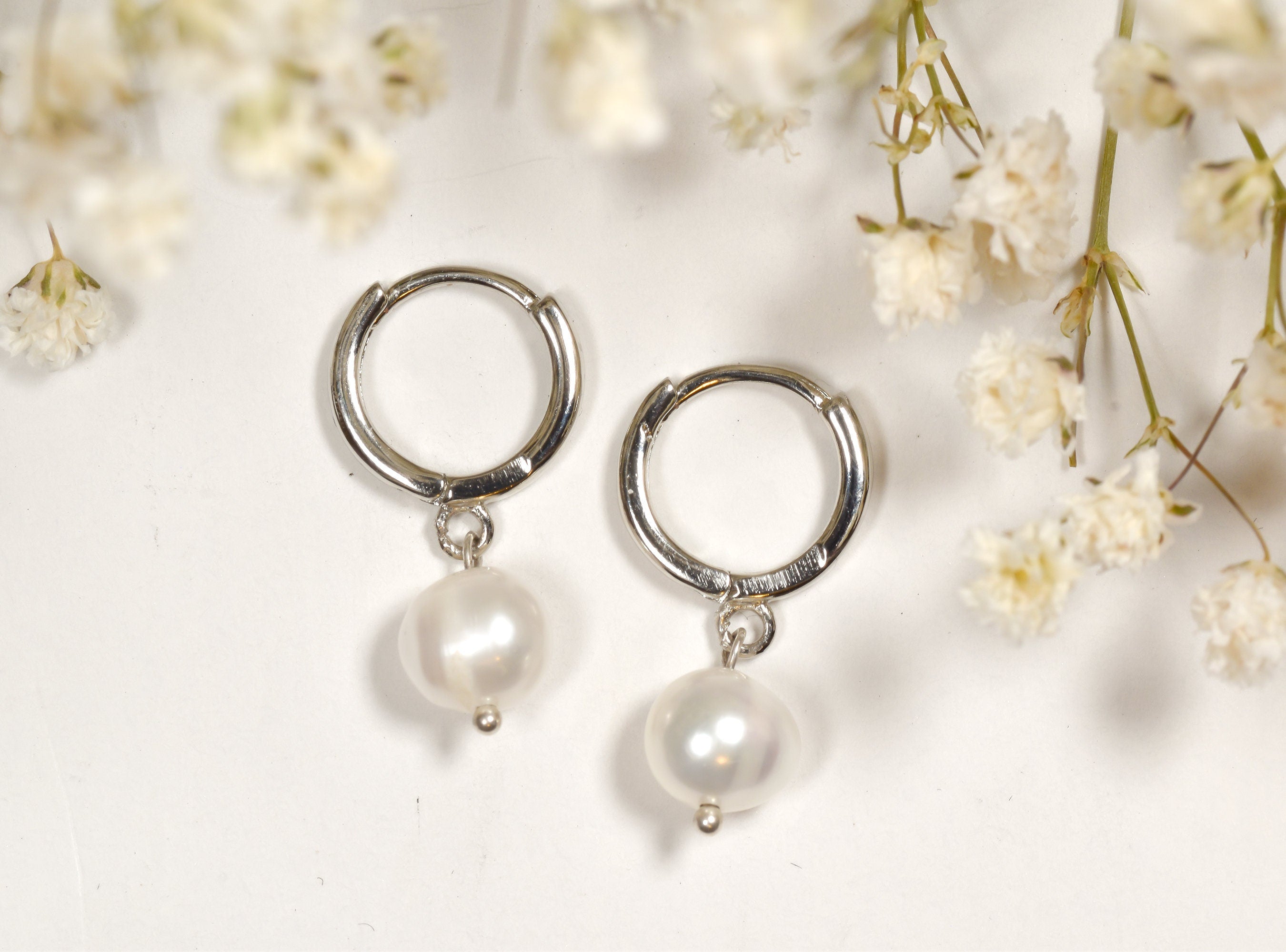Pearl Huggie Hoop Earrings