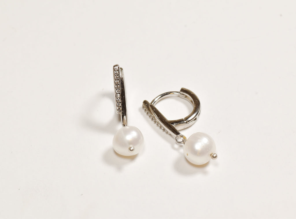 Sterling Silver Pearl Huggie Earrings