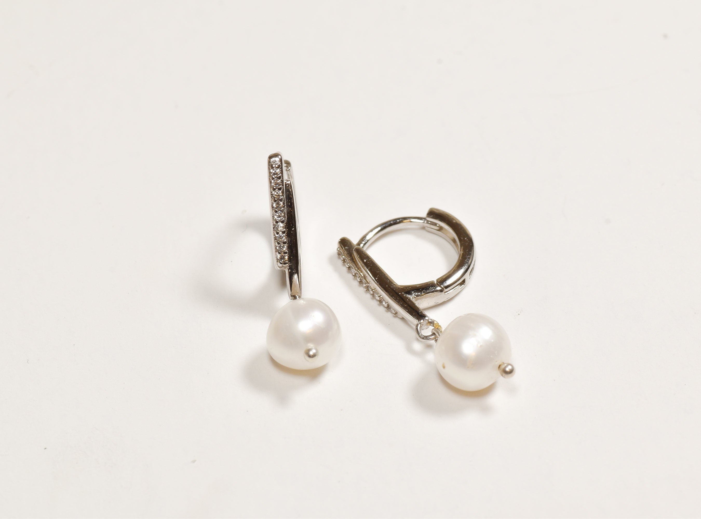 Sterling Silver Pearl Huggie Earrings
