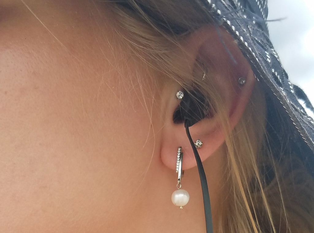 Sterling Silver Pearl Huggie Earrings