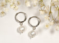 Sterling Silver Pearl Hoop Earrings  Dainty Minimalist C Hoops