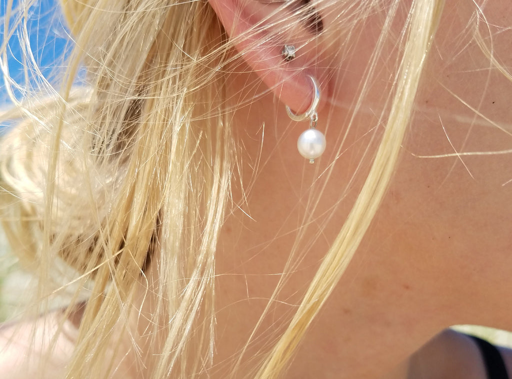 Pearl Huggie Hoop Earrings