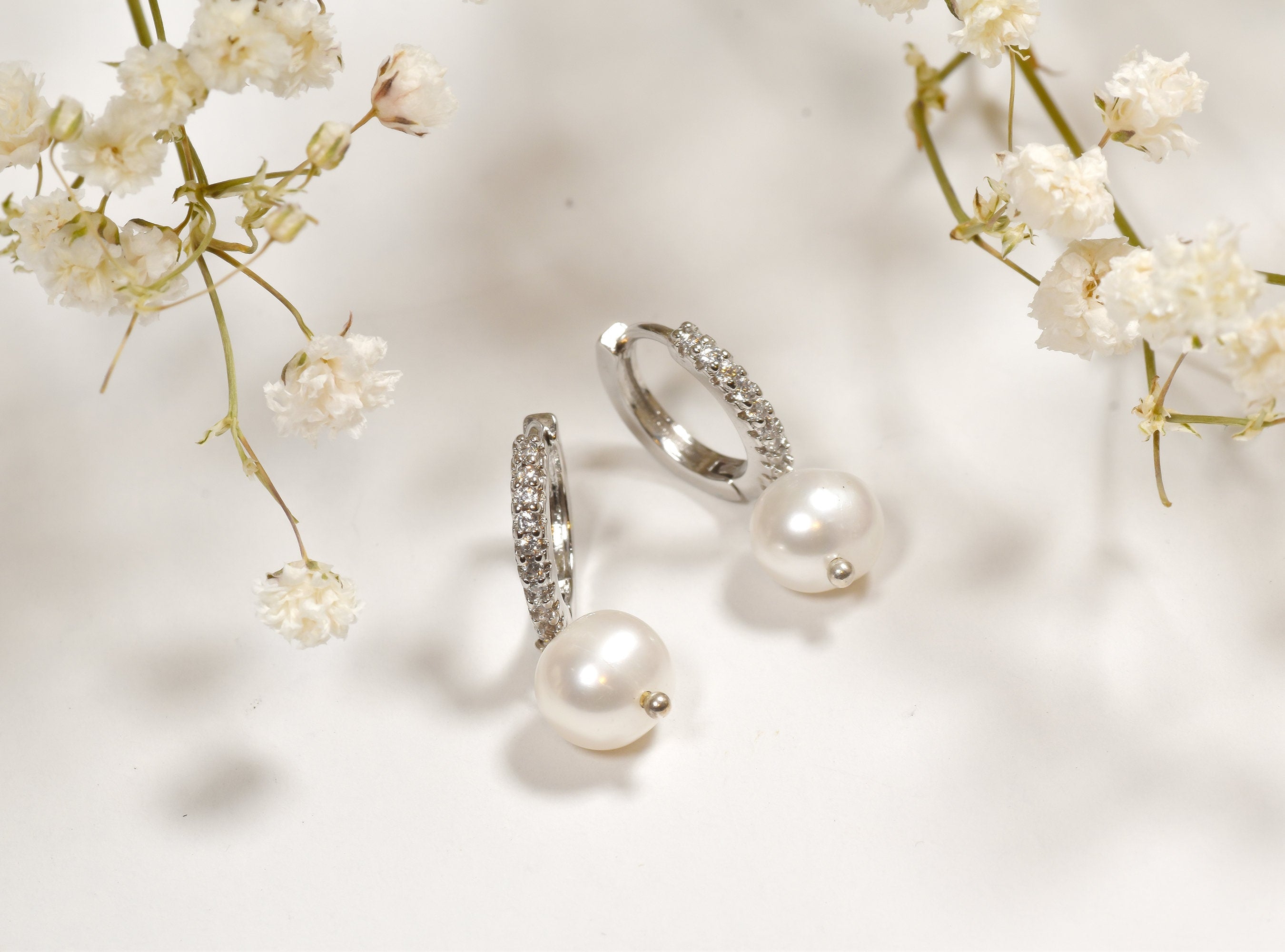 Pearl Huggie Hoop Earrings