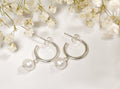 Gold Plated Sterling Silver Pearl Hoop Earrings  Dainty Minimalist C Hoops