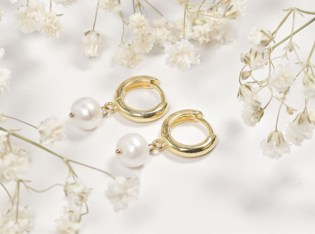 Pearl Huggie Hoop Earrings