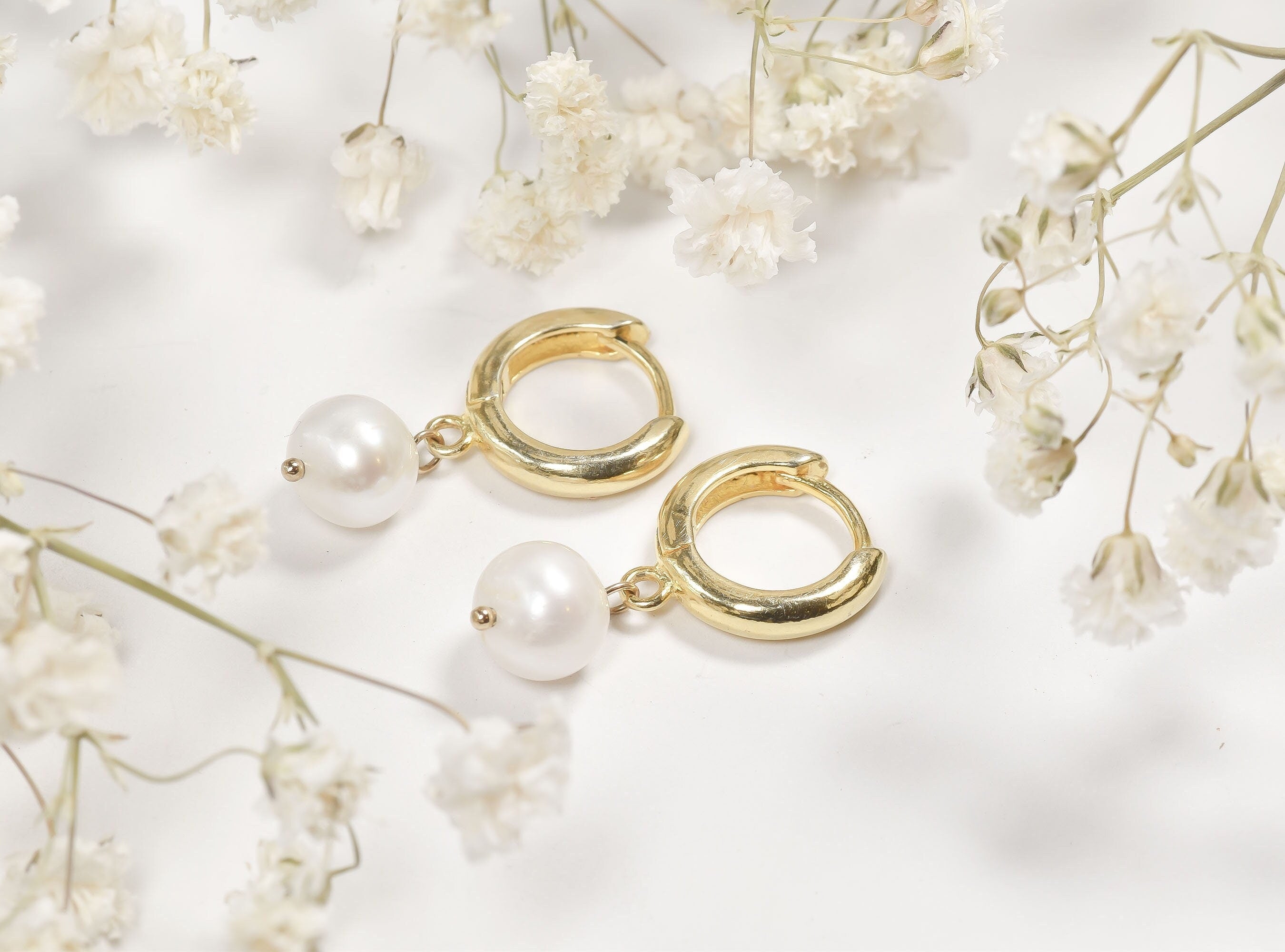 Pearl Huggie Hoop Earrings