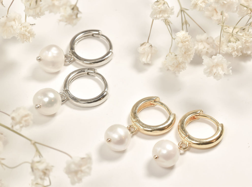 Pearl Huggie Hoop Earrings