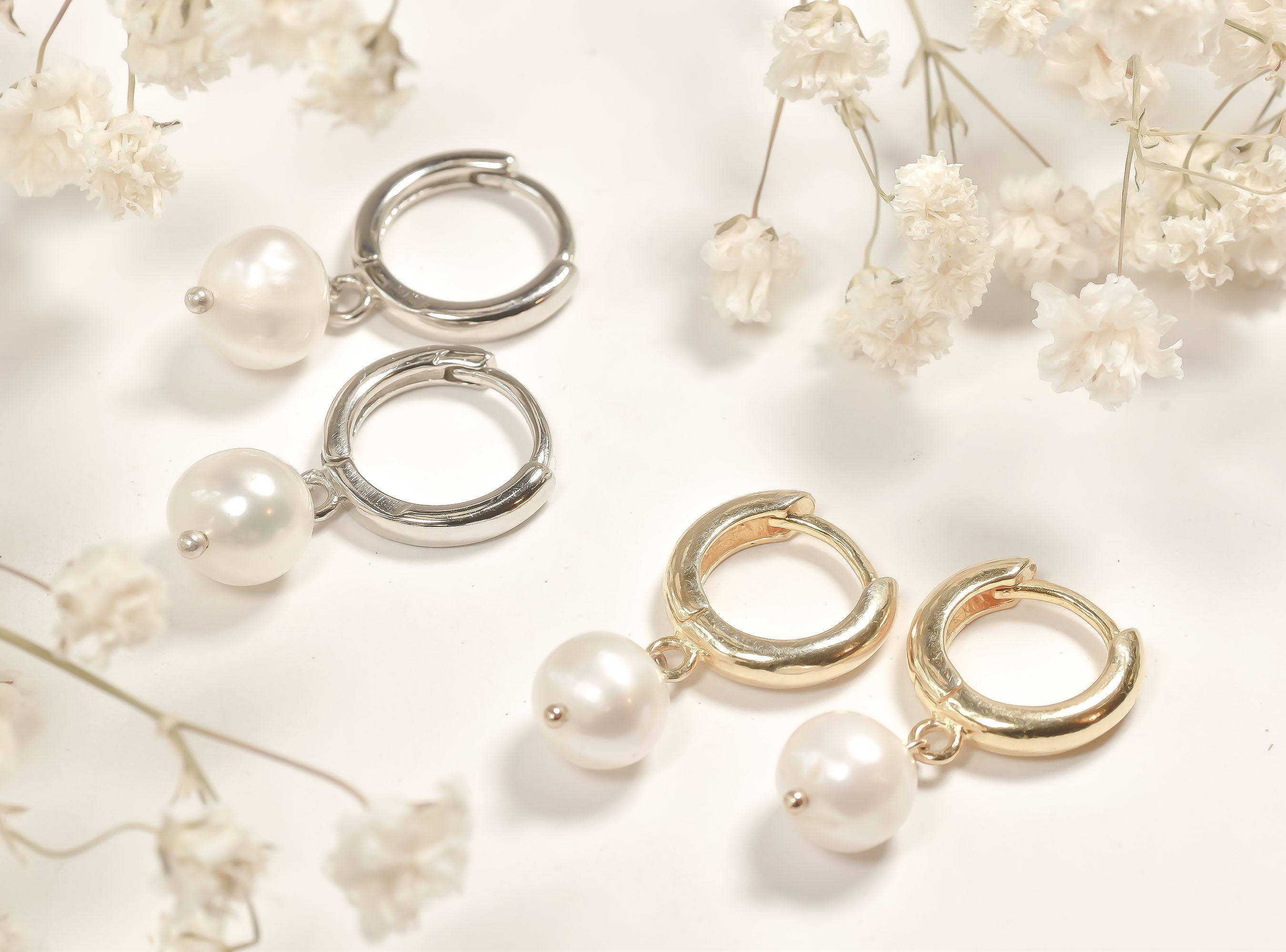 Pearl Huggie Hoop Earrings