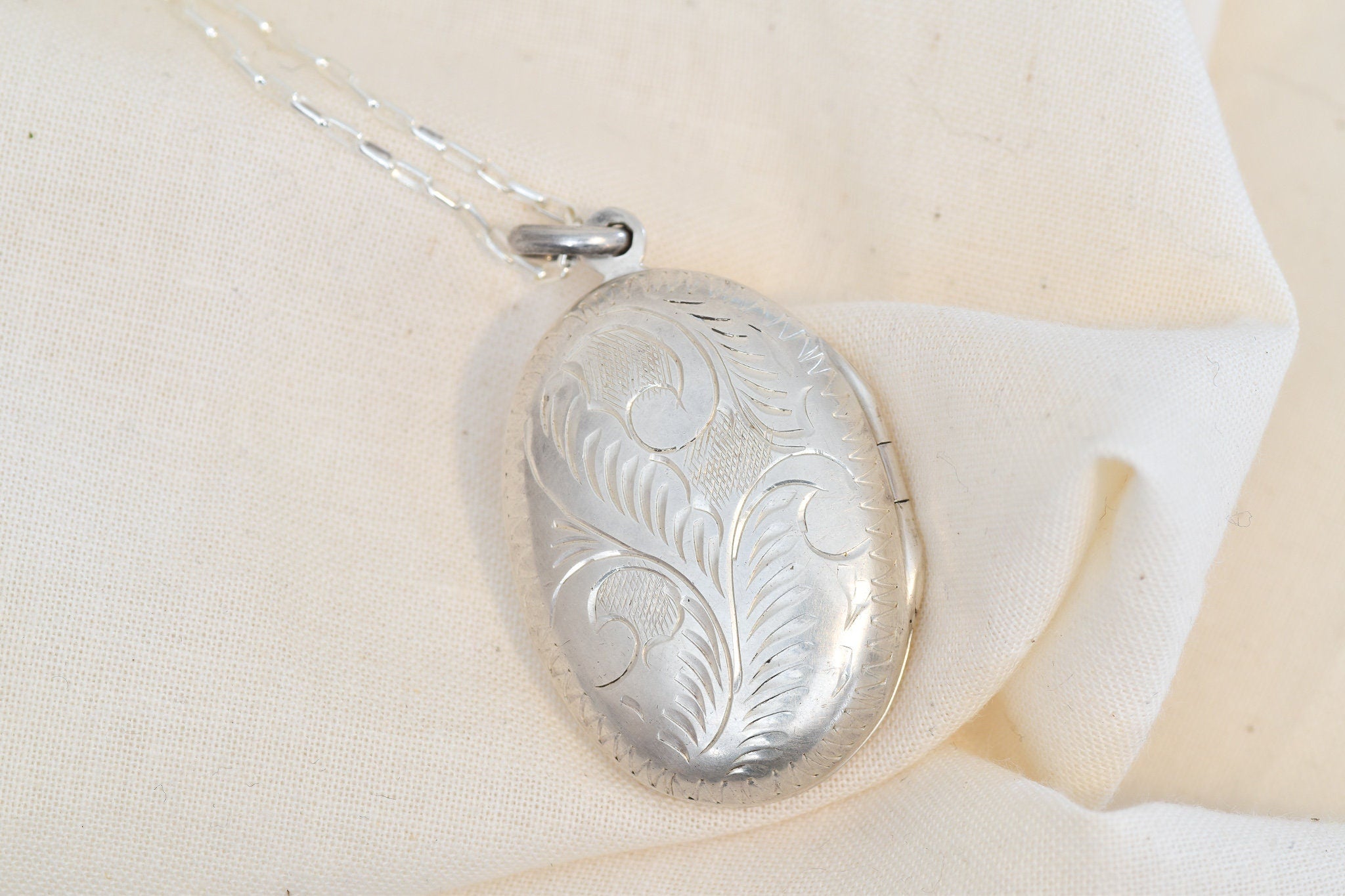 Art Deco Engraved Sterling Silver Locket