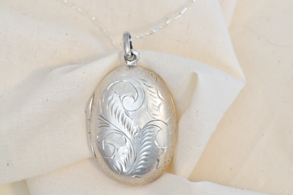 Art Deco Engraved Sterling Silver Locket