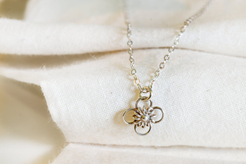 Vintage Sterling Silver Filigree Flower Pendant Necklace
