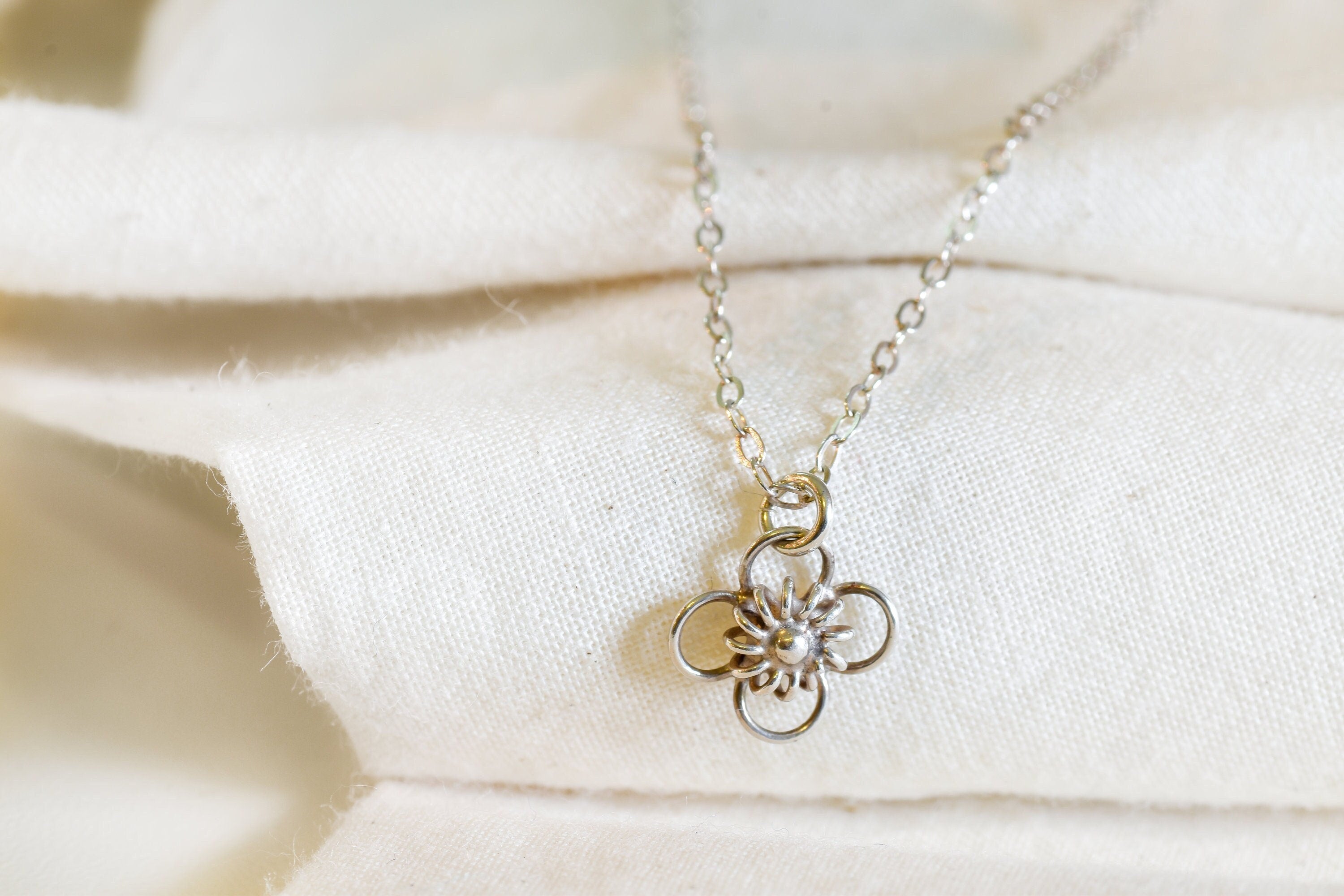 Vintage Sterling Silver Filigree Flower Pendant Necklace