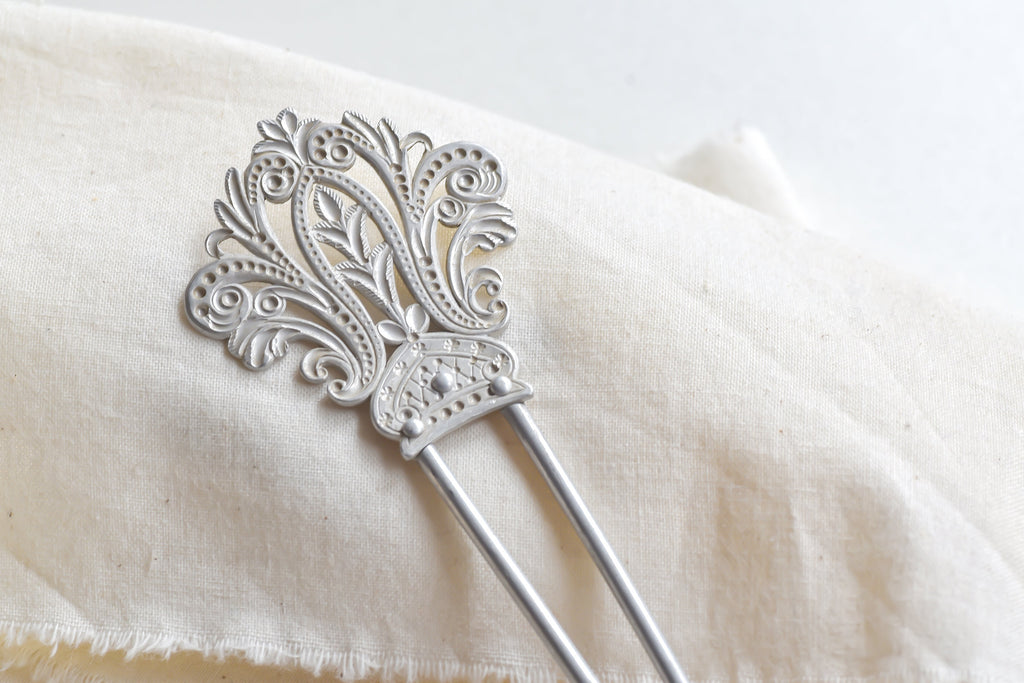 Vintage Silver French Pin Hair Barrette Clasp | Silver Plated Floral Flower Estate Clip