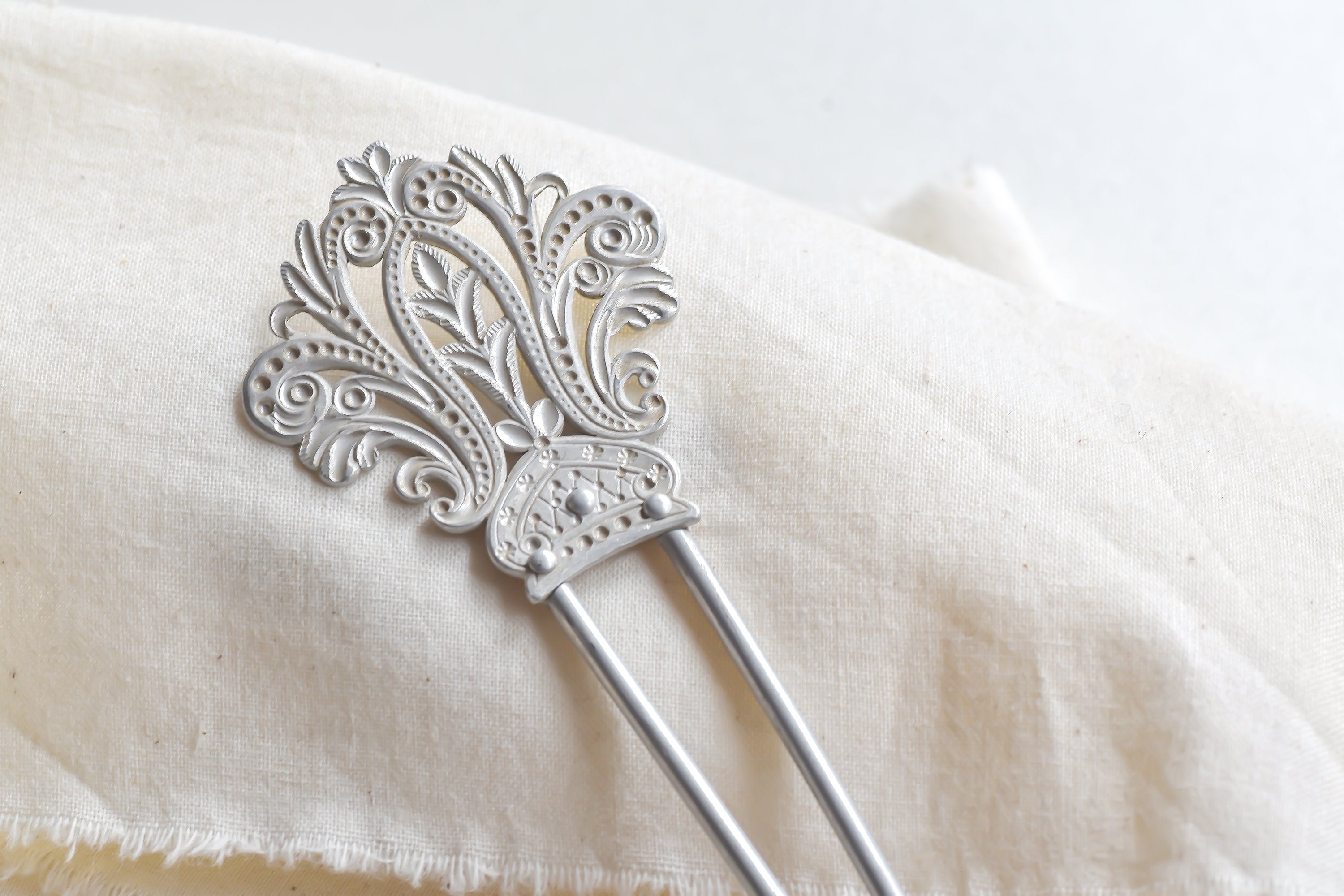Vintage Silver French Pin Hair Barrette Clasp | Silver Plated Floral Flower Estate Clip
