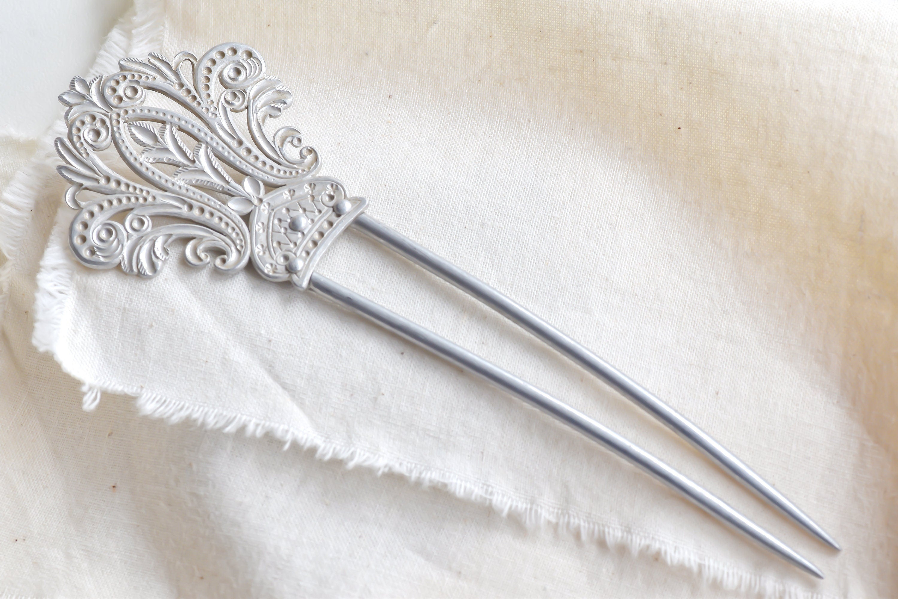 Vintage Silver French Pin Hair Barrette Clasp | Silver Plated Floral Flower Estate Clip