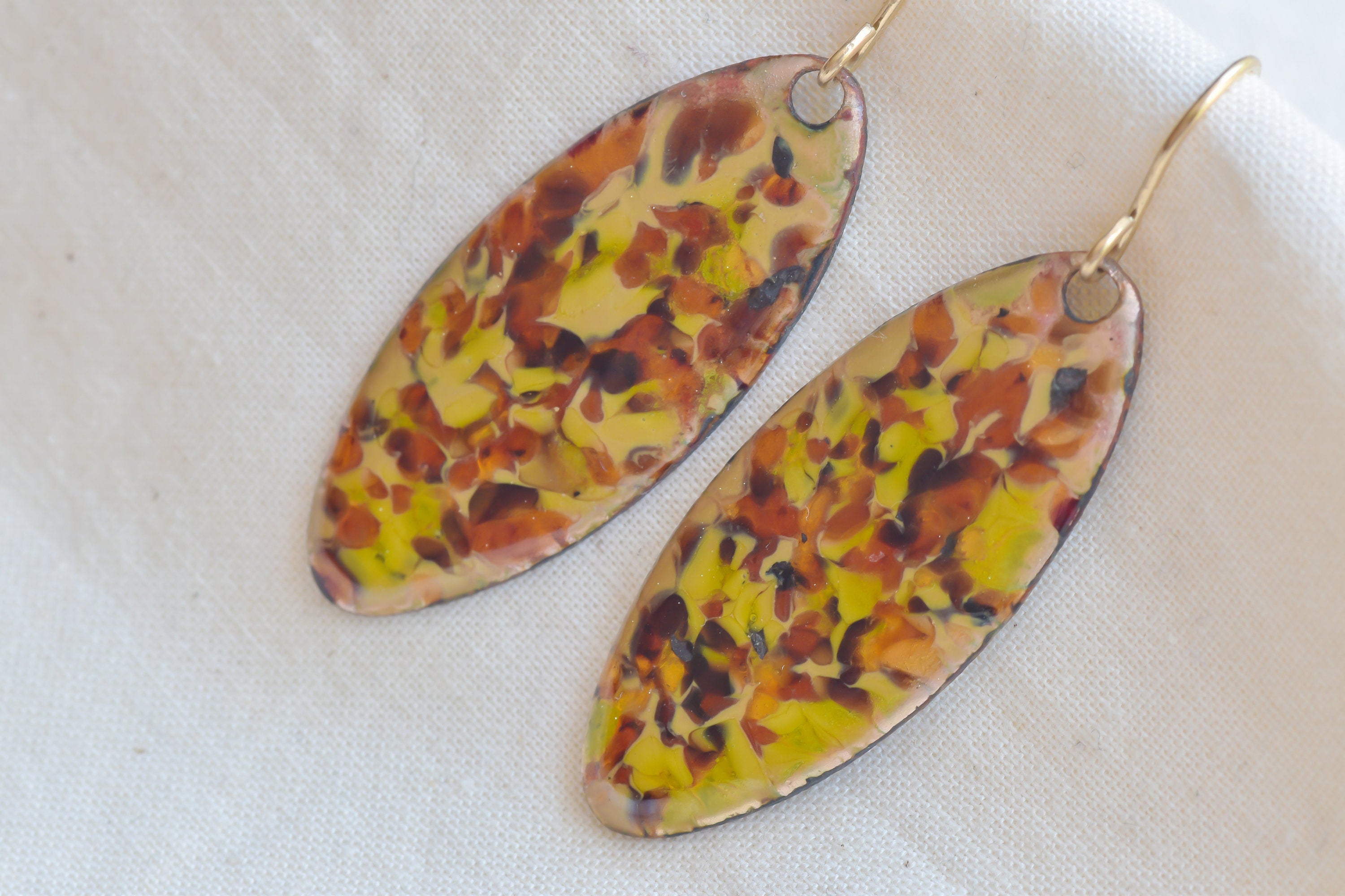 Vintage Teardrop Earrings: Gold Plated Resin Enamel, 1940s-70s
