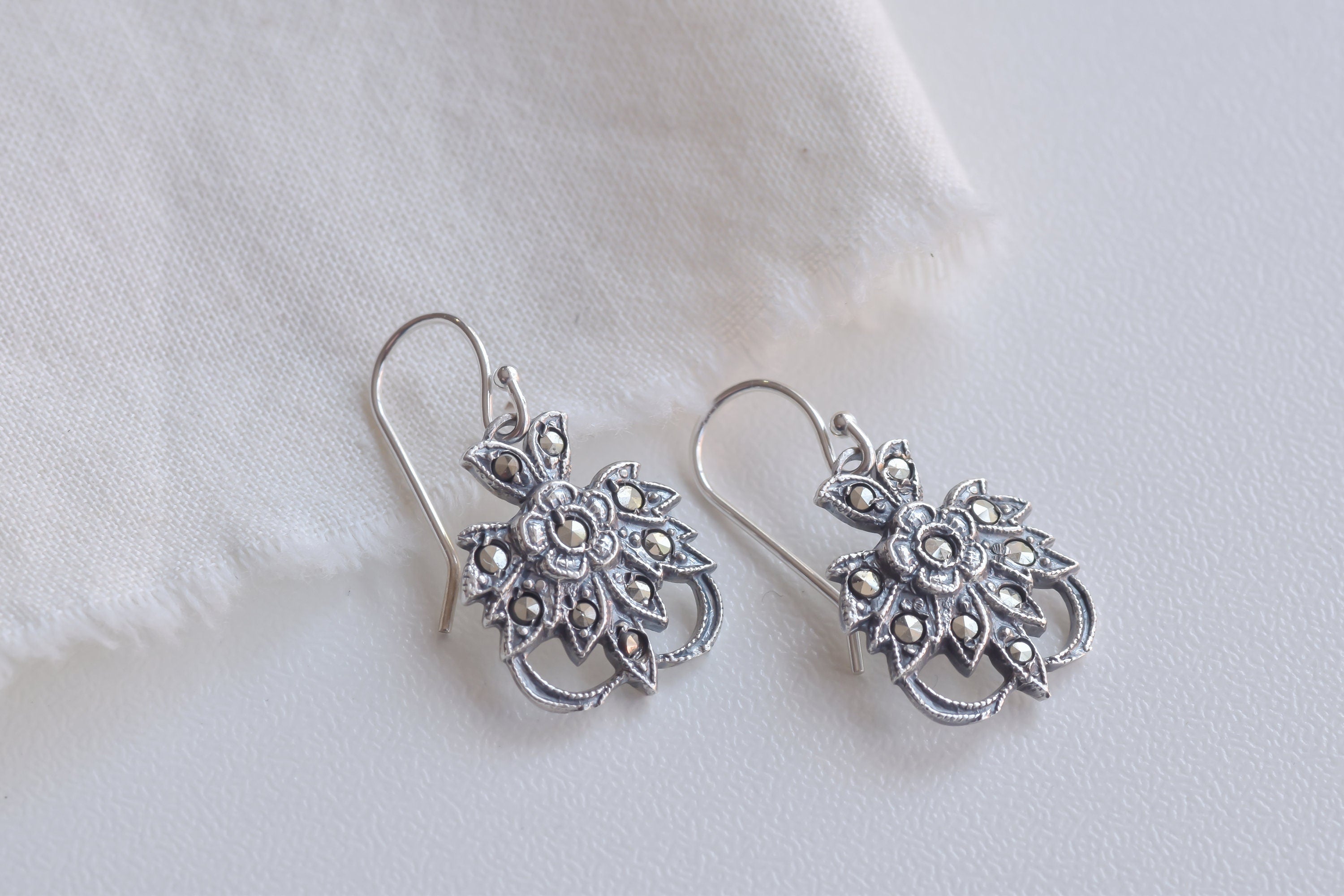 Art Deco Sterling Silver Marcasite Earrings