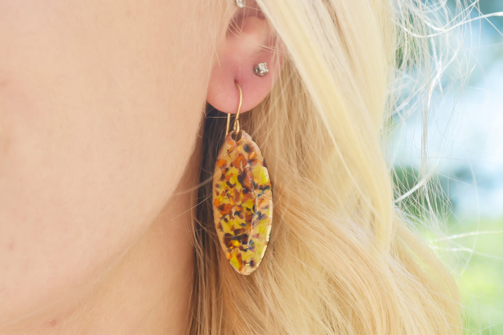 Vintage Teardrop Earrings: Gold Plated Resin Enamel, 1940s-70s