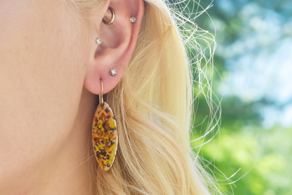 Vintage Teardrop Earrings: Gold Plated Resin Enamel, 1940s-70s