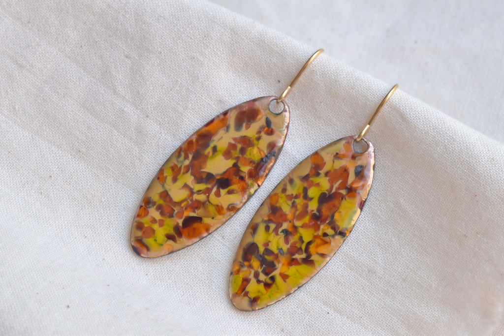 Vintage Teardrop Earrings: Gold Plated Resin Enamel, 1940s-70s
