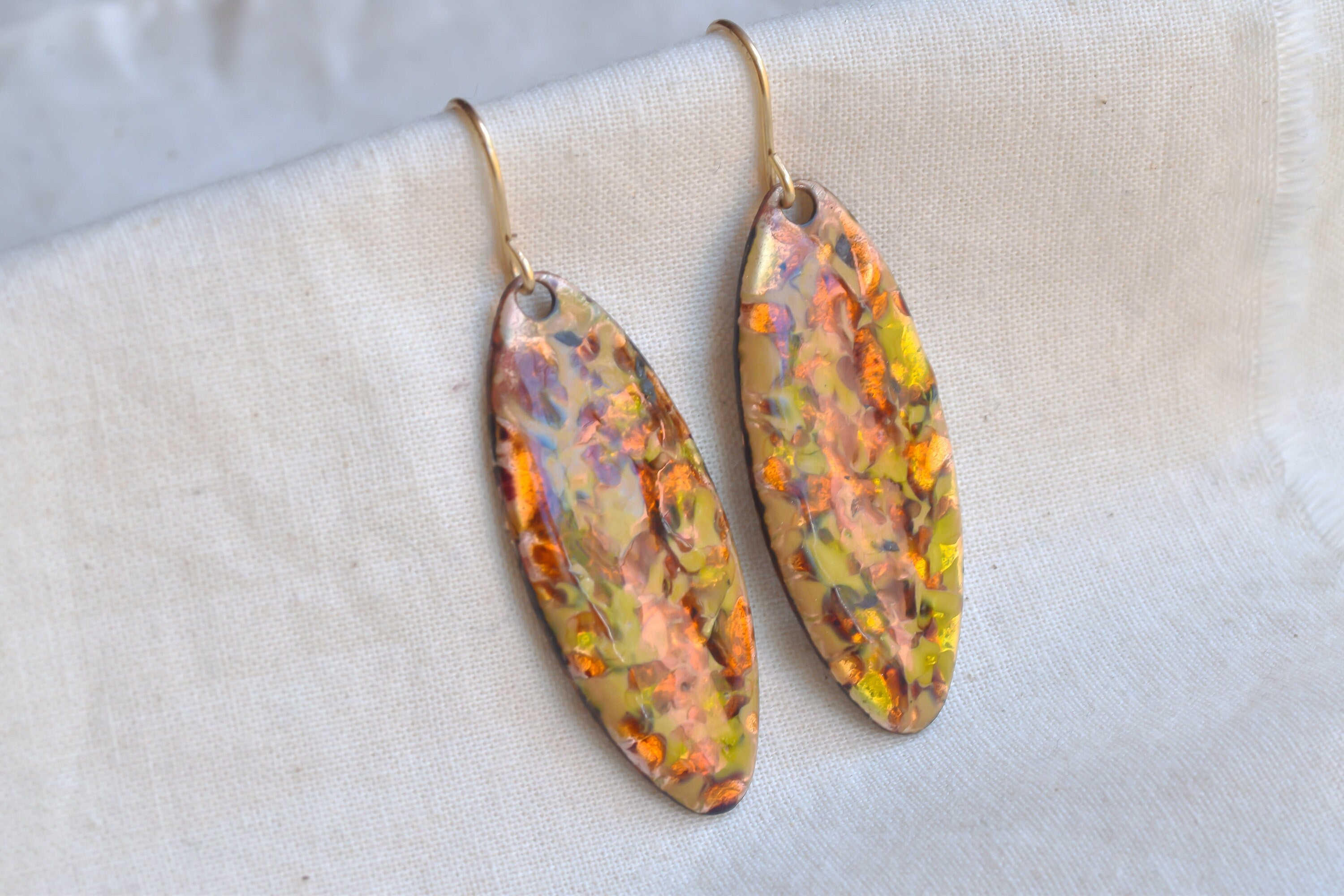 Vintage Teardrop Earrings: Gold Plated Resin Enamel, 1940s-70s