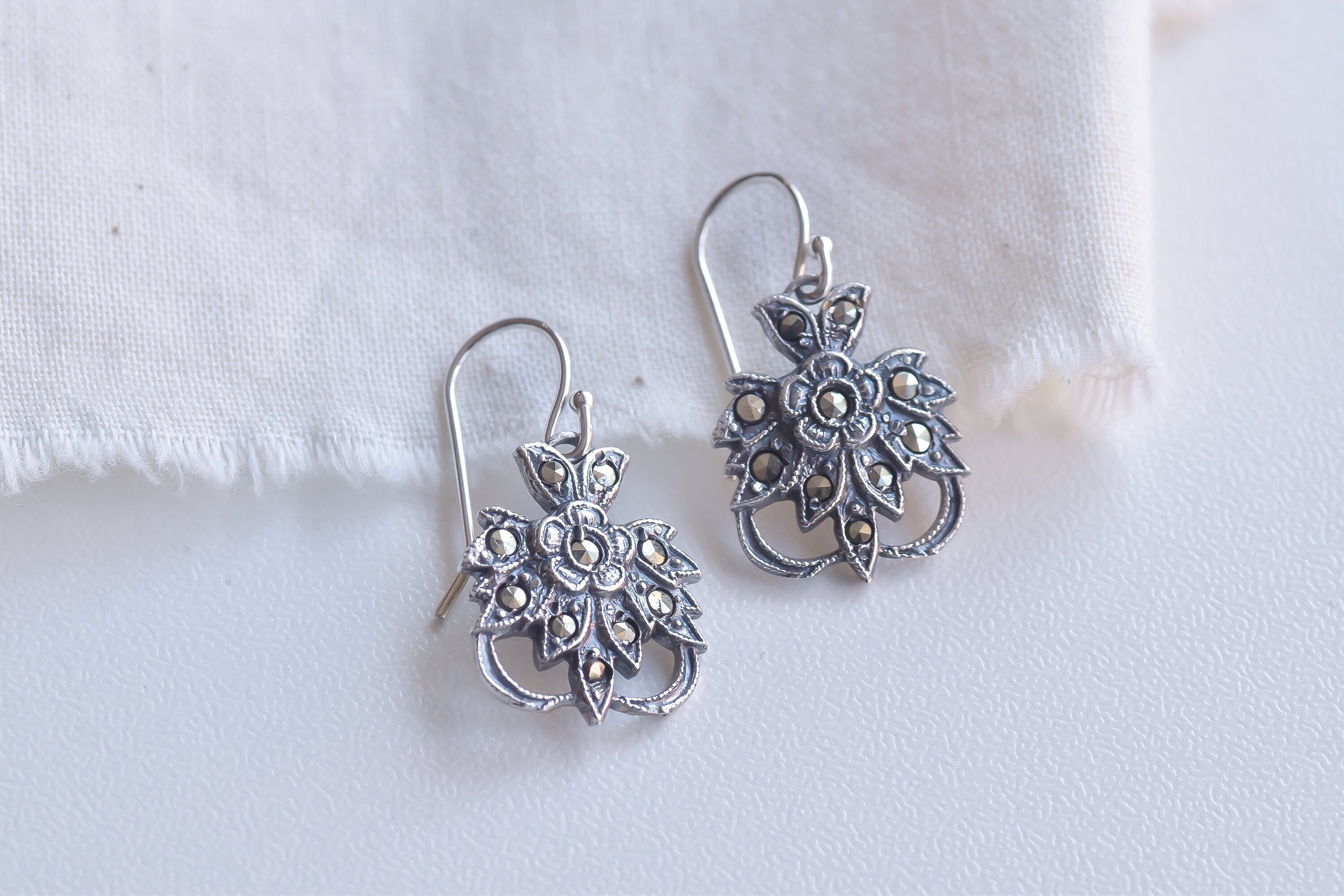 Art Deco Sterling Silver Marcasite Earrings