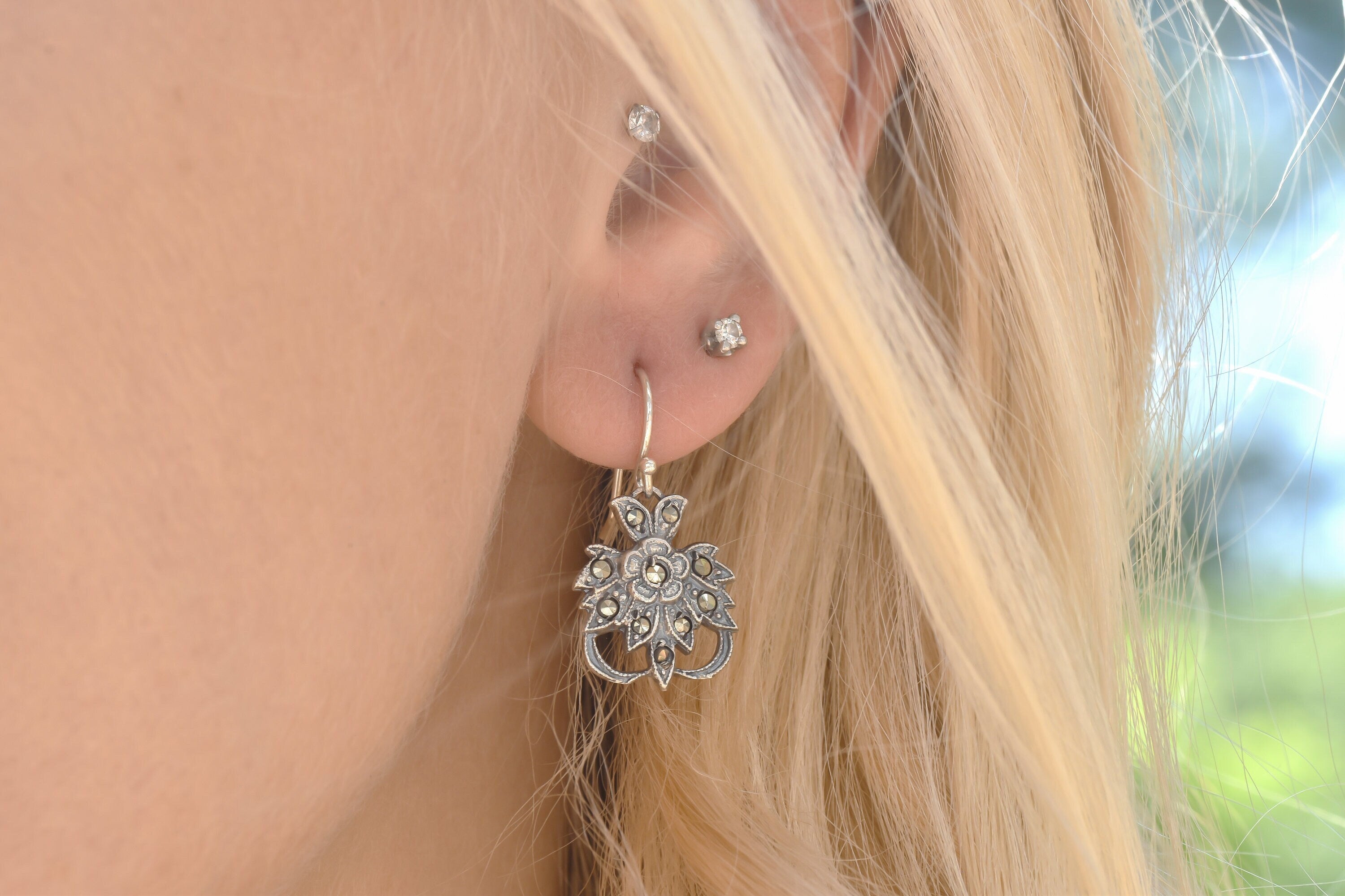 Art Deco Sterling Silver Marcasite Earrings