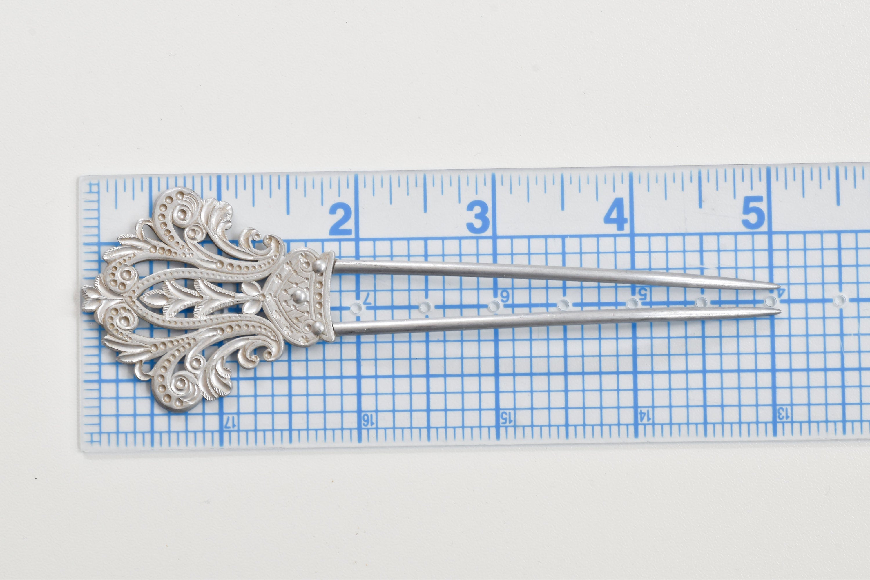 Vintage Silver French Pin Hair Barrette Clasp | Silver Plated Floral Flower Estate Clip