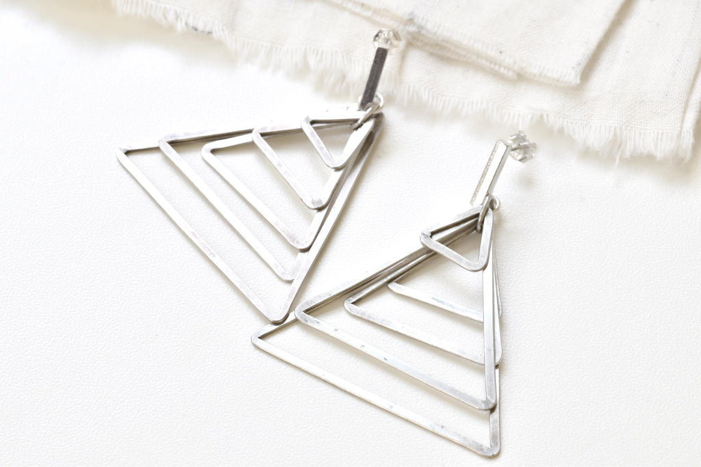 Vintage Sterling Silver Triangle Dangle Earrings