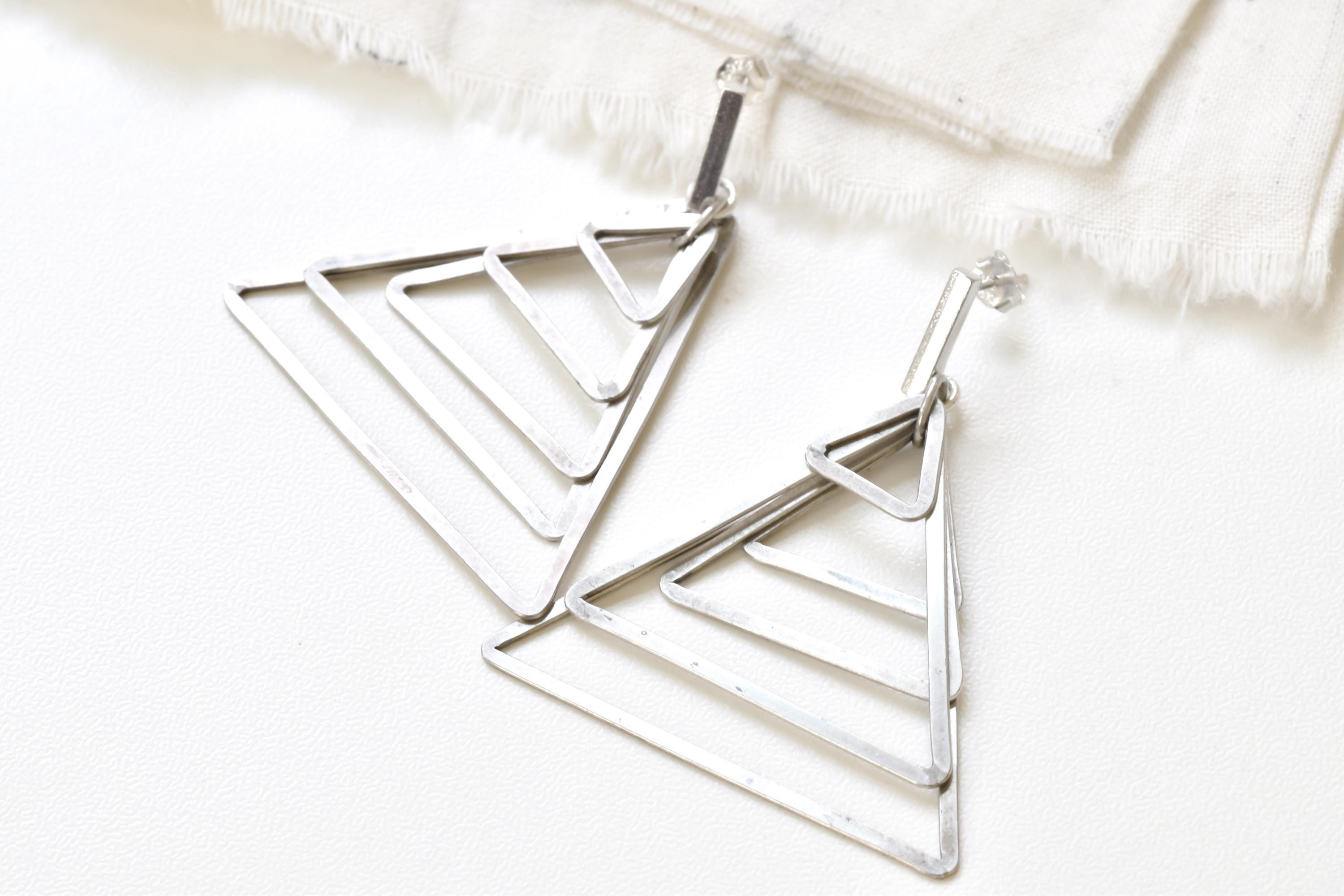 Vintage Sterling Silver Triangle Dangle Earrings