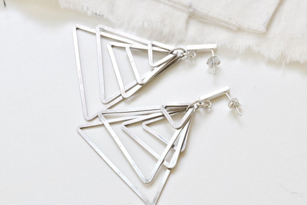 Vintage Sterling Silver Triangle Dangle Earrings