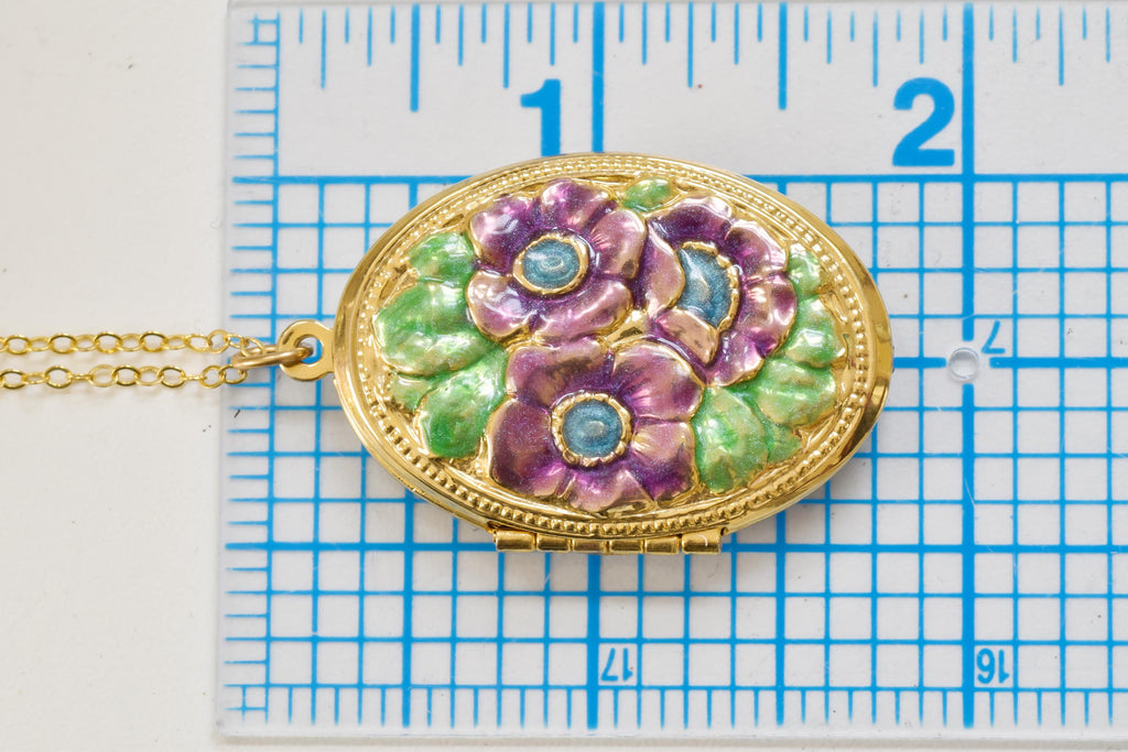 Vintage Enamel Flower Oval Locket