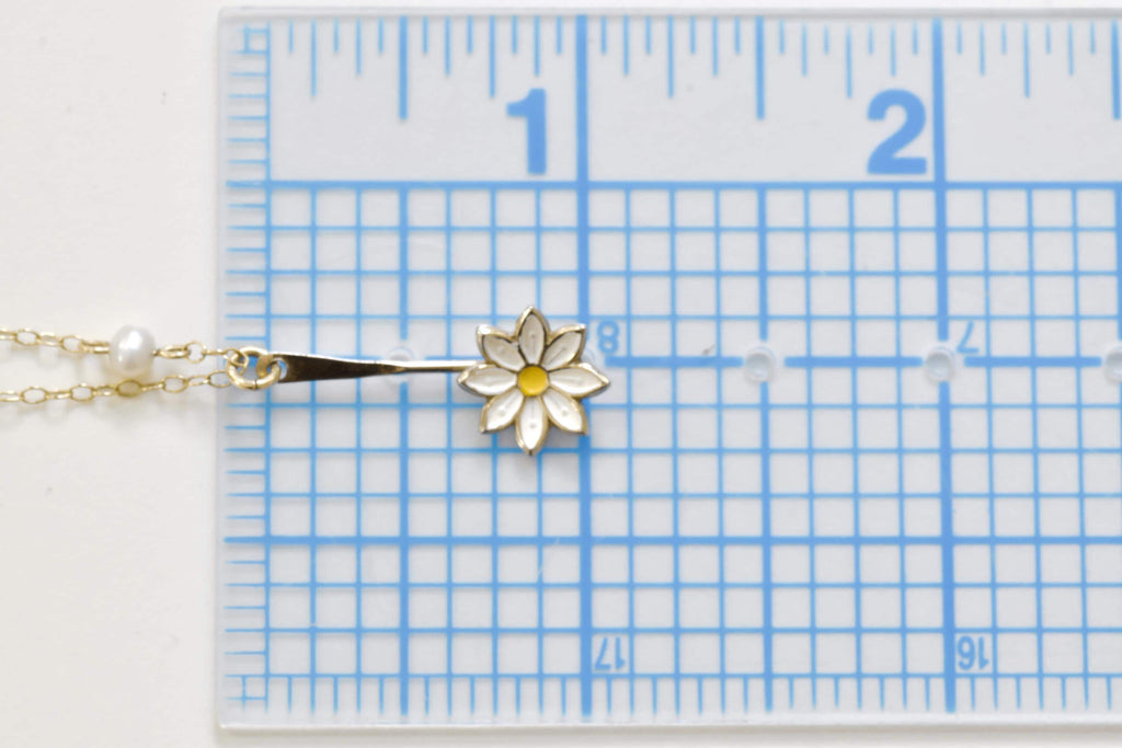 Vintage Daisy Pearl Pendant Necklace - 14k Gold Filled Chain