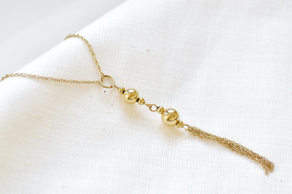 Vintage 14k Yellow Gold Tassel Necklace  Flapper Style Pendant