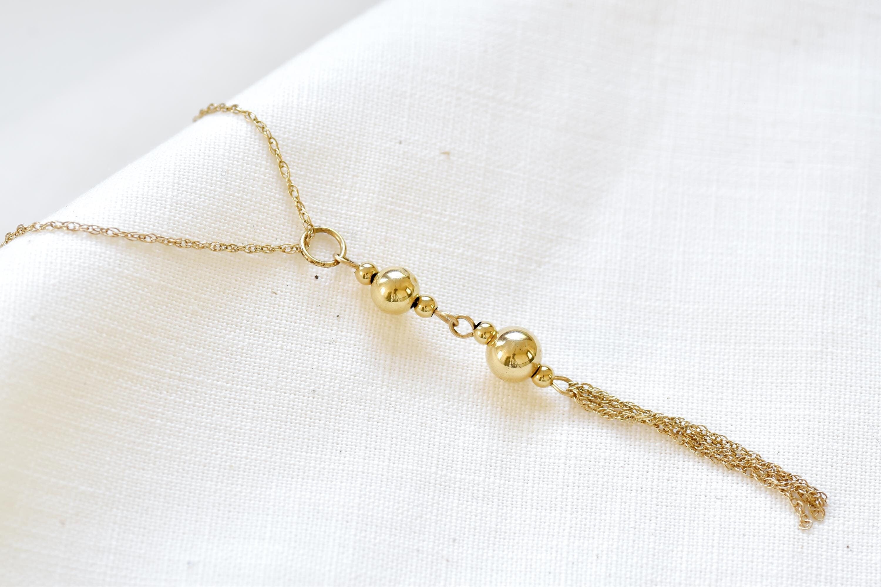 Vintage 14k Yellow Gold Tassel Necklace  Flapper Style Pendant