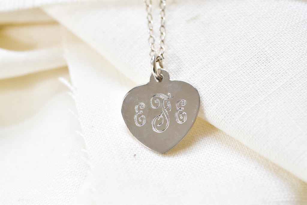 Vintage Sterling Silver Monogram Heart Pendant Necklace