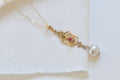 Victorian Ruby Pearl Pendant Necklace  10k Gold Charm, Gold Fill Chain