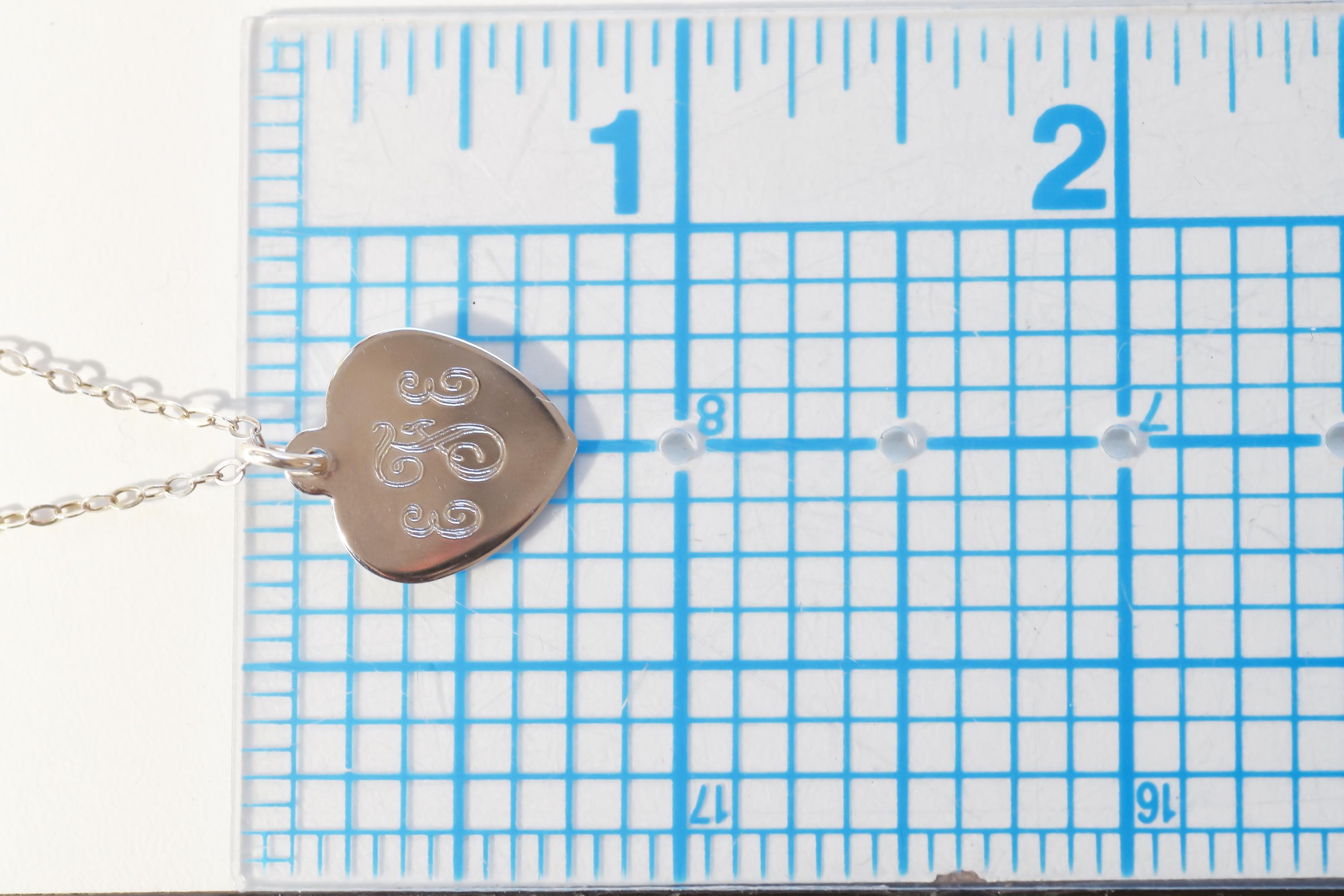 Vintage Sterling Silver Monogram Heart Pendant Necklace