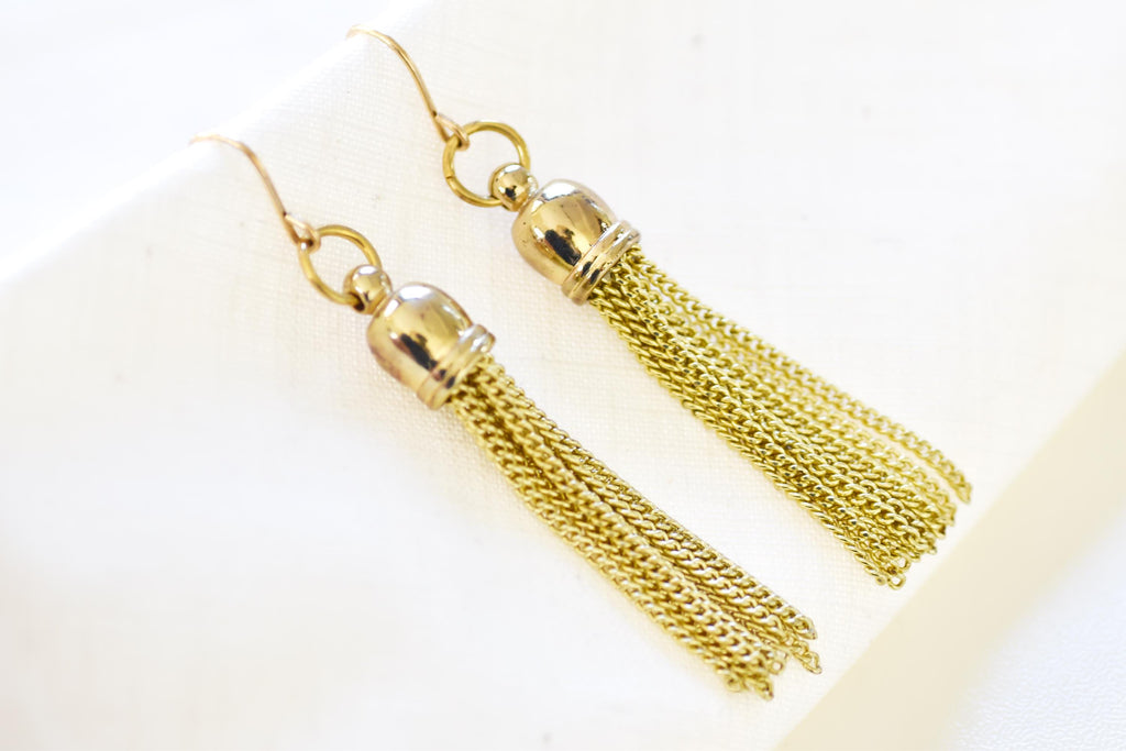 Art Deco Tassel Earrings  Gold Fringe, 1920s Flapper Style