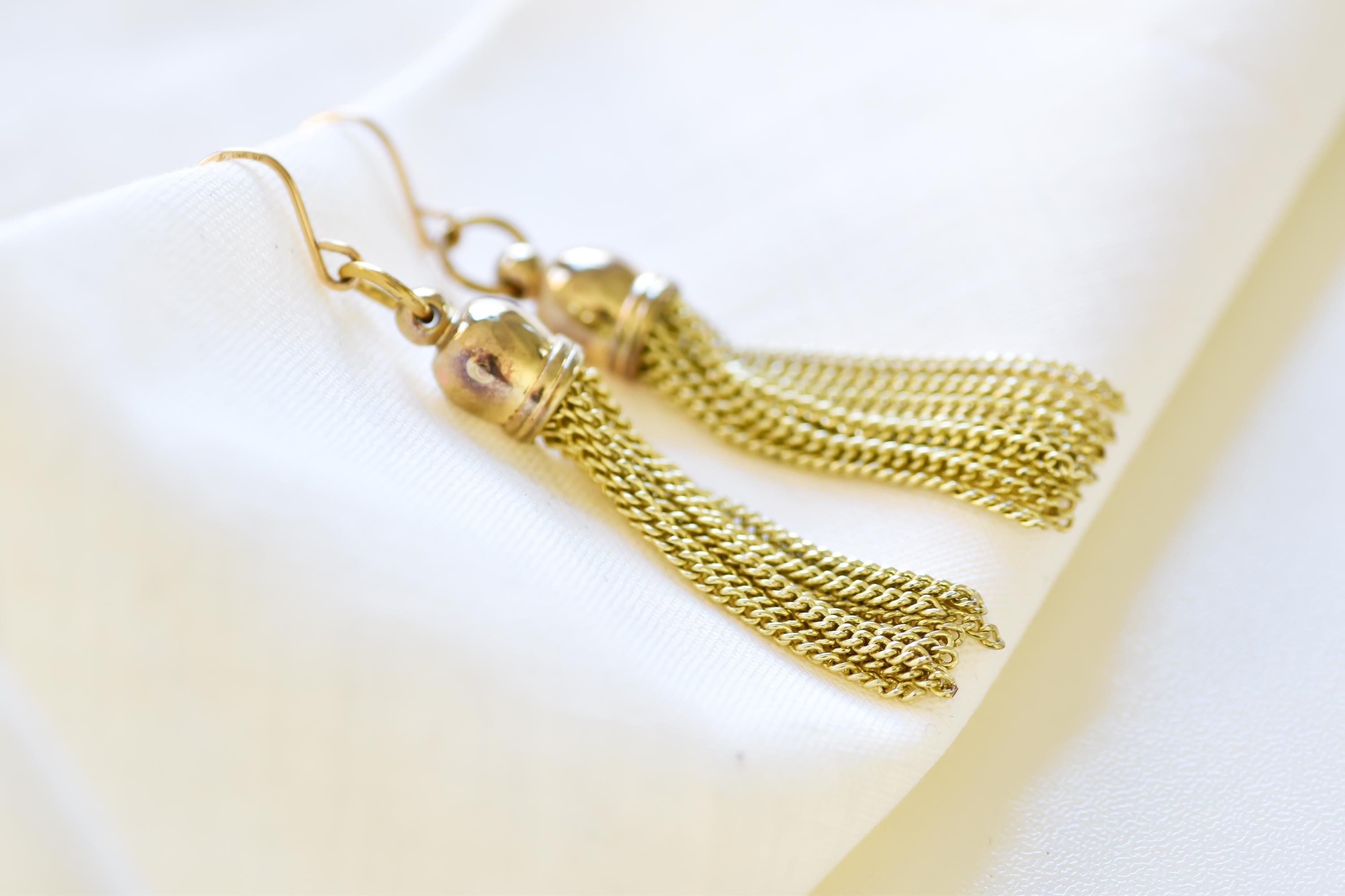 Art Deco Tassel Earrings  Gold Fringe, 1920s Flapper Style