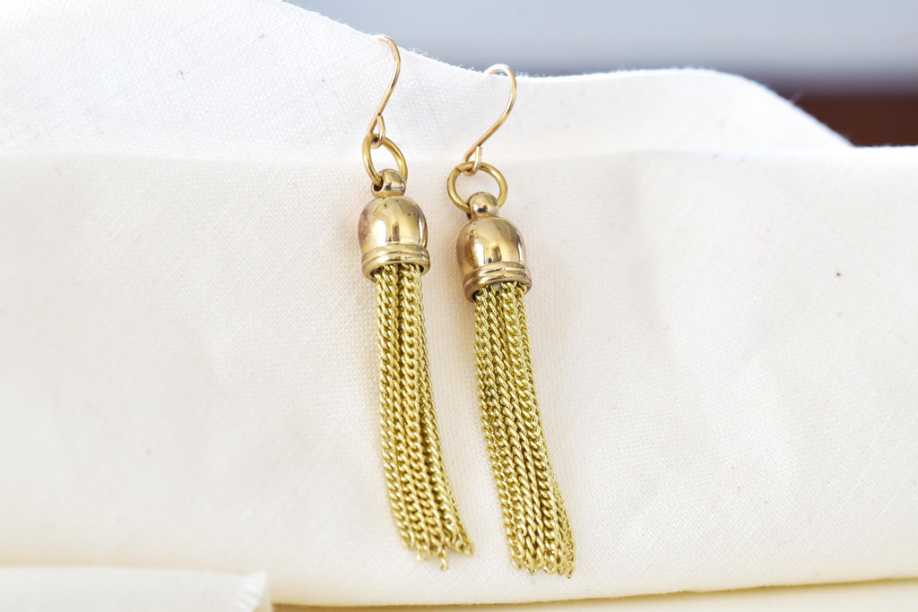 Art Deco Tassel Earrings  Gold Fringe, 1920s Flapper Style