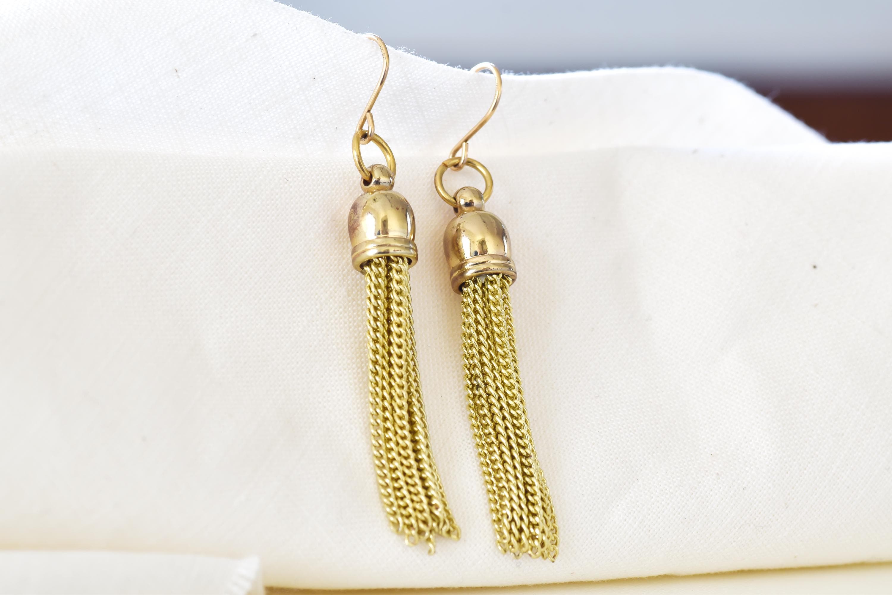 Art Deco Tassel Earrings  Gold Fringe, 1920s Flapper Style