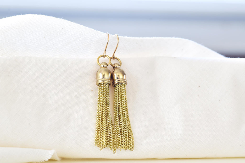 Art Deco Tassel Earrings  Gold Fringe, 1920s Flapper Style