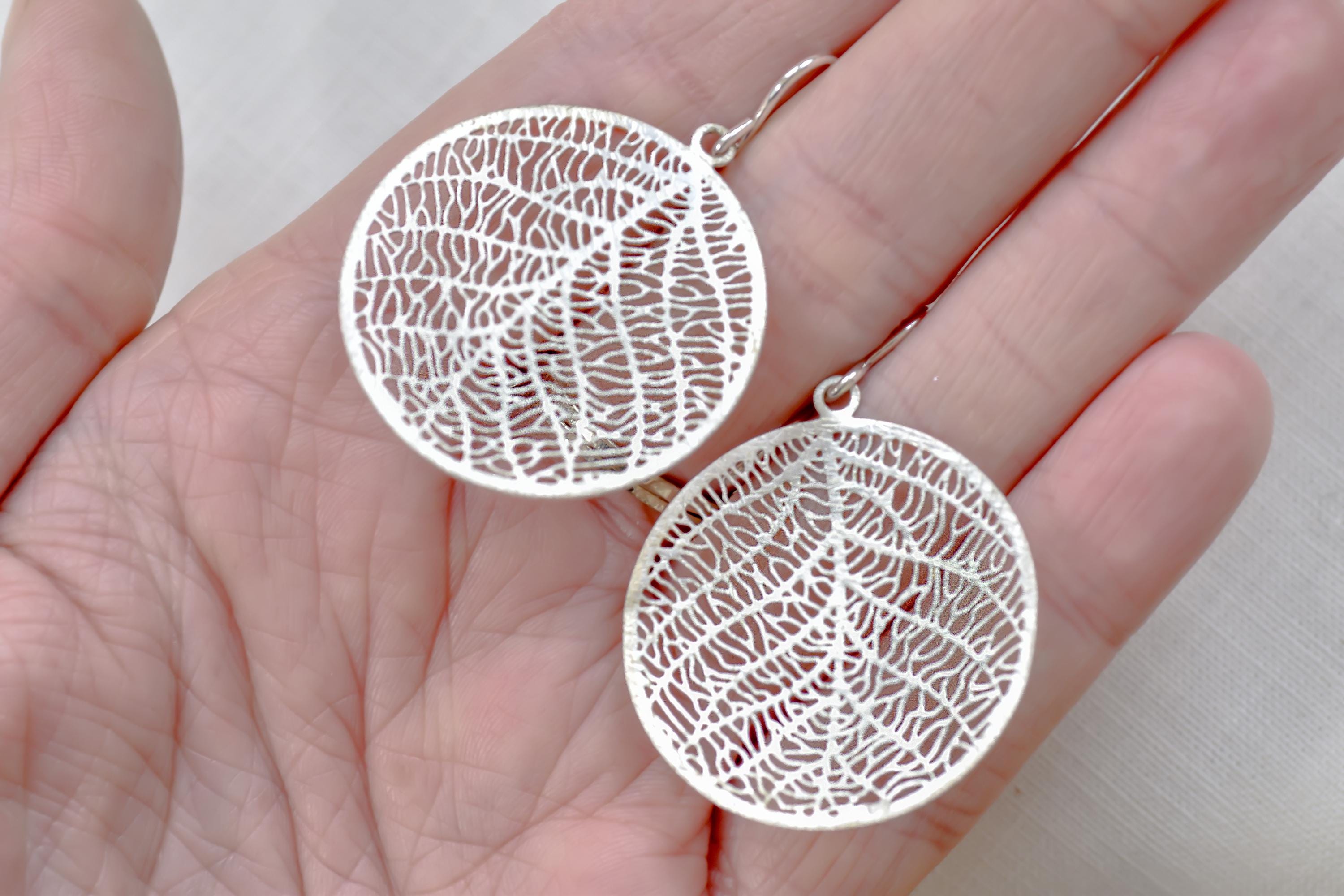 Vintage Silver Filigree Circle Earrings  Sterling Silver Hooks, Lightweight Dangles